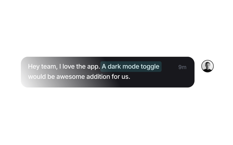 Chat message with highlighted text showing a feature request
