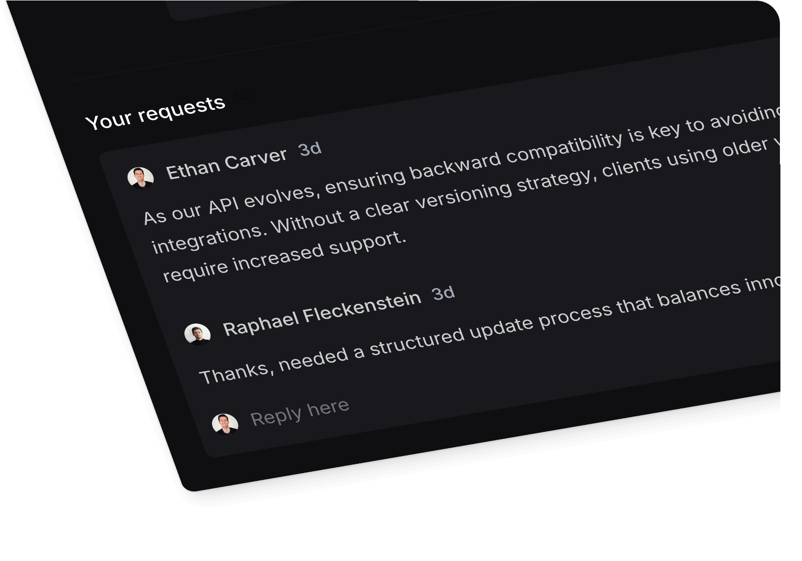 Reply thread showing customer request and team response