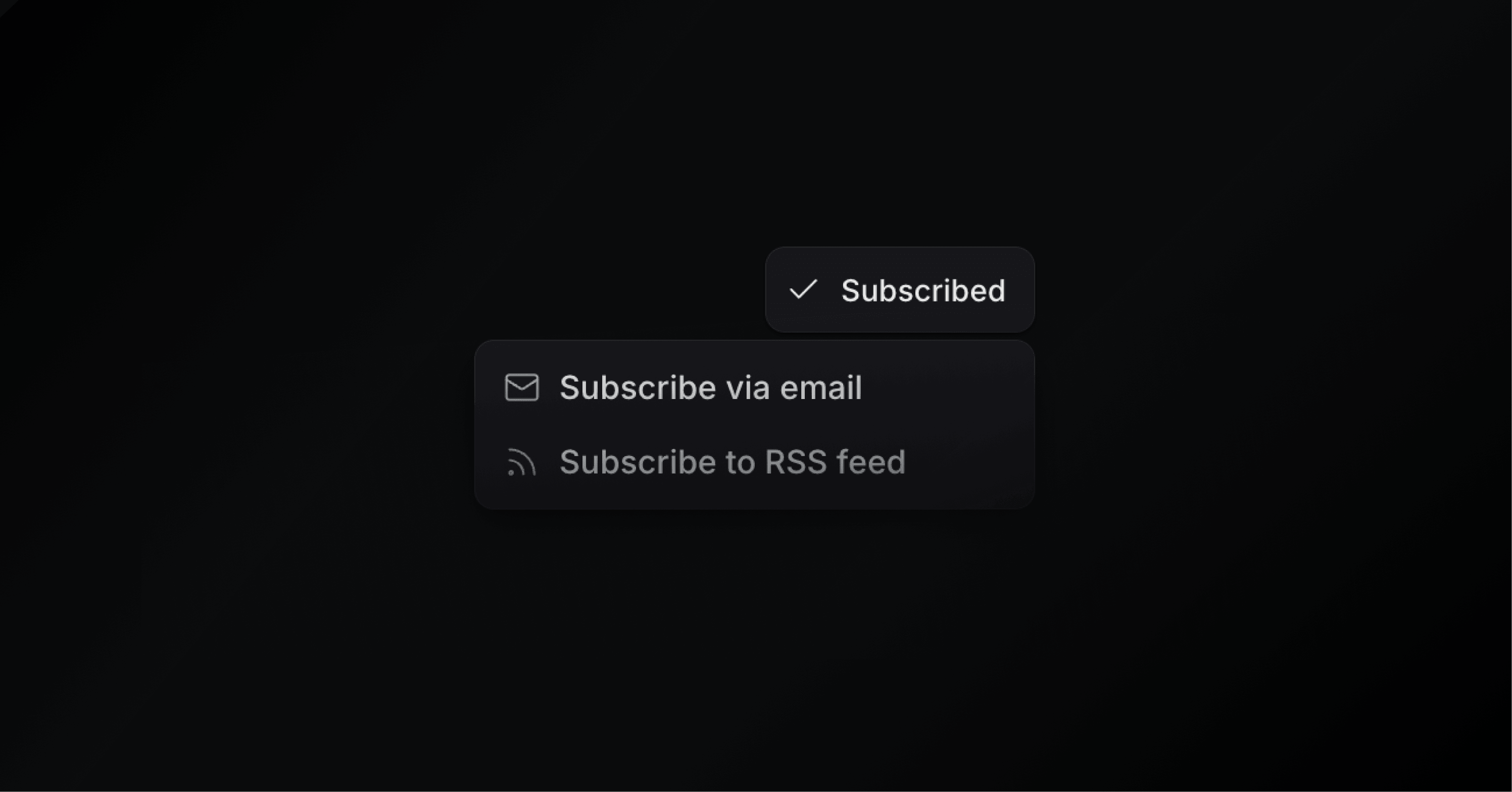 Subscribe dropdown showing email and RSS feed options